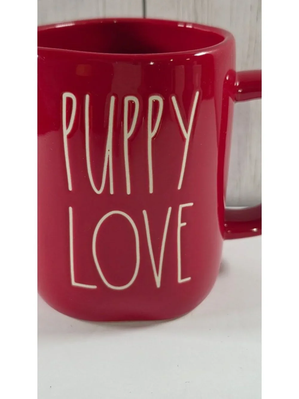 RAE DUNN PUPPY LOVE DOGGIE DOG RED COFFEE CERAMIC MUG CUP WOOF ARTISAN